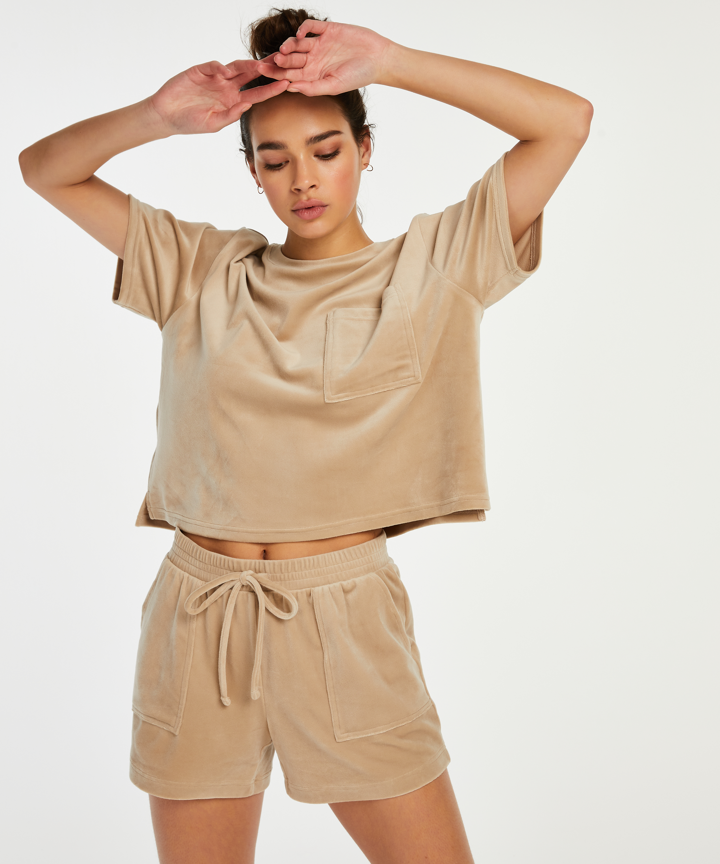 Sammetsshorts med ficka, Beige, main