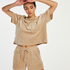 Sammetsshorts med ficka, Beige
