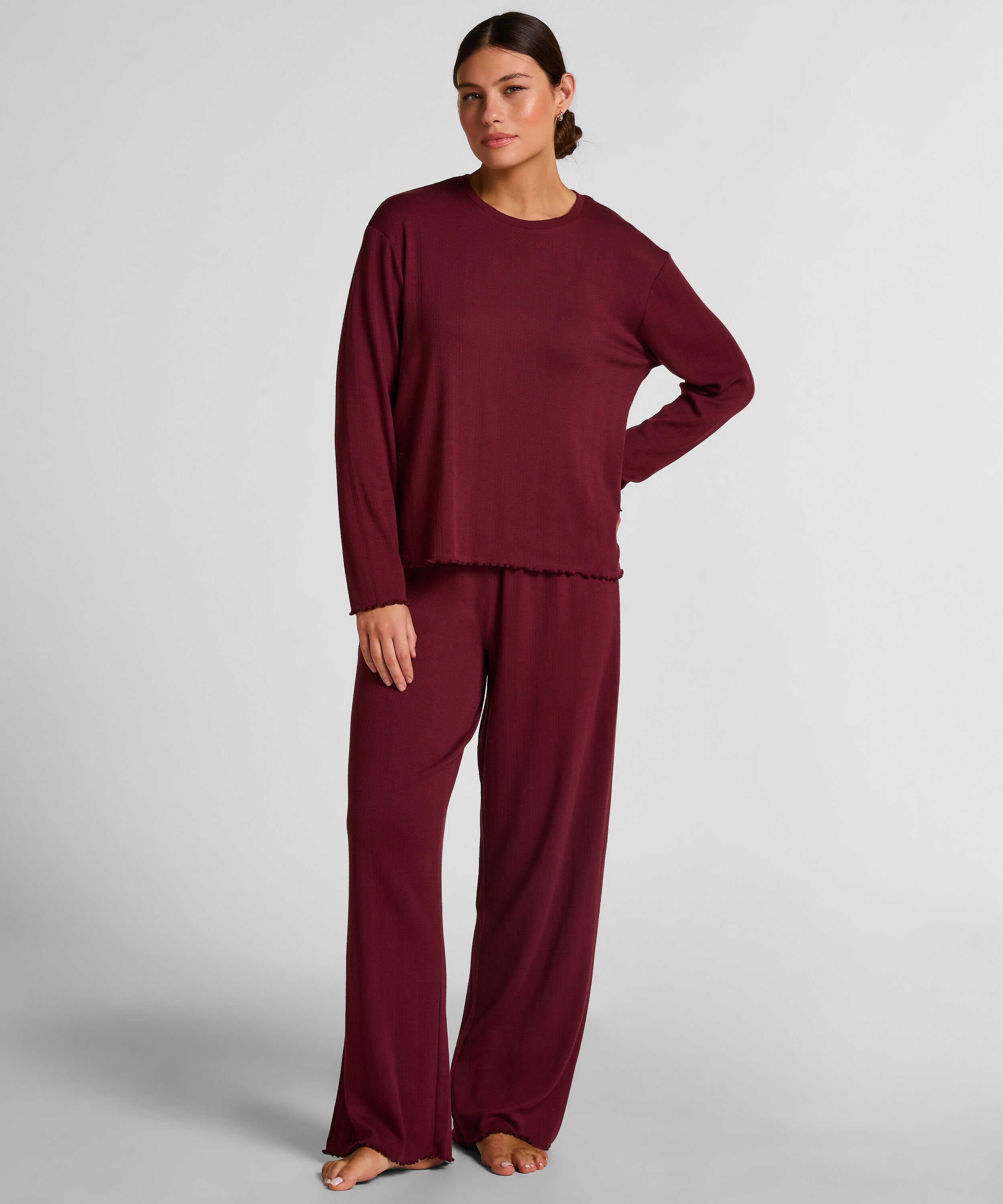 Pyjama Pant Loose Pointelle, Röd