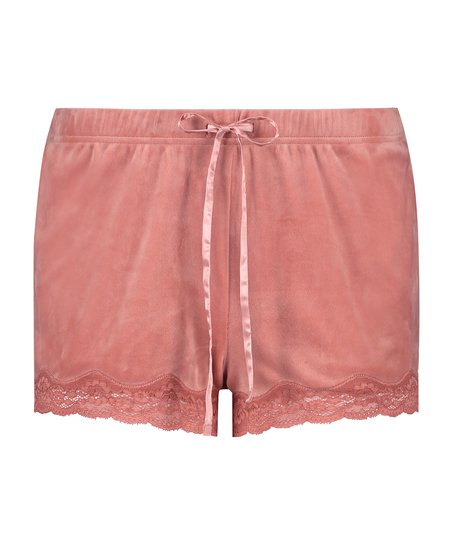 Shorts i sammet och spets, Rosa