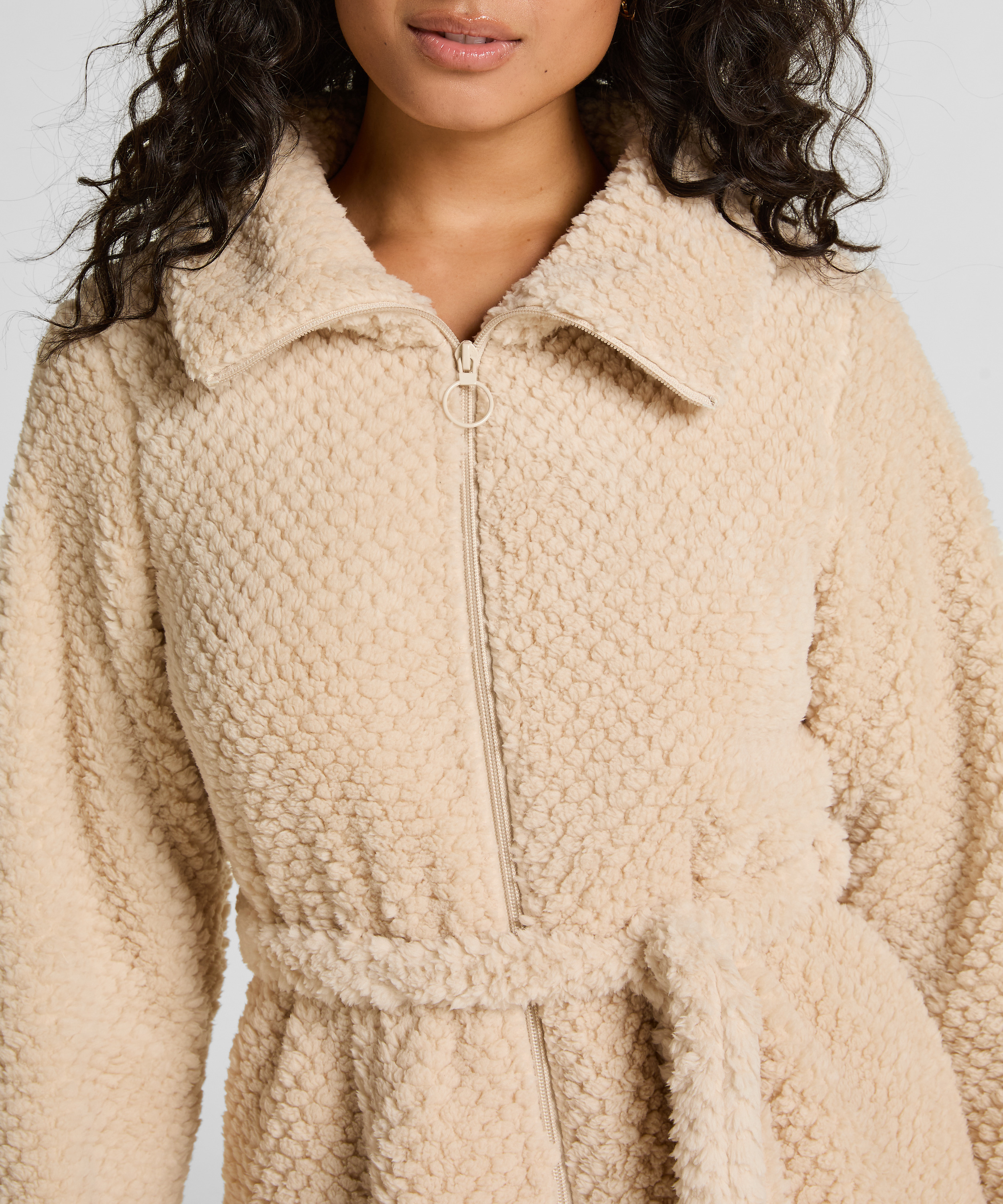 Badrock i fleece med dragkedja, Vit, main