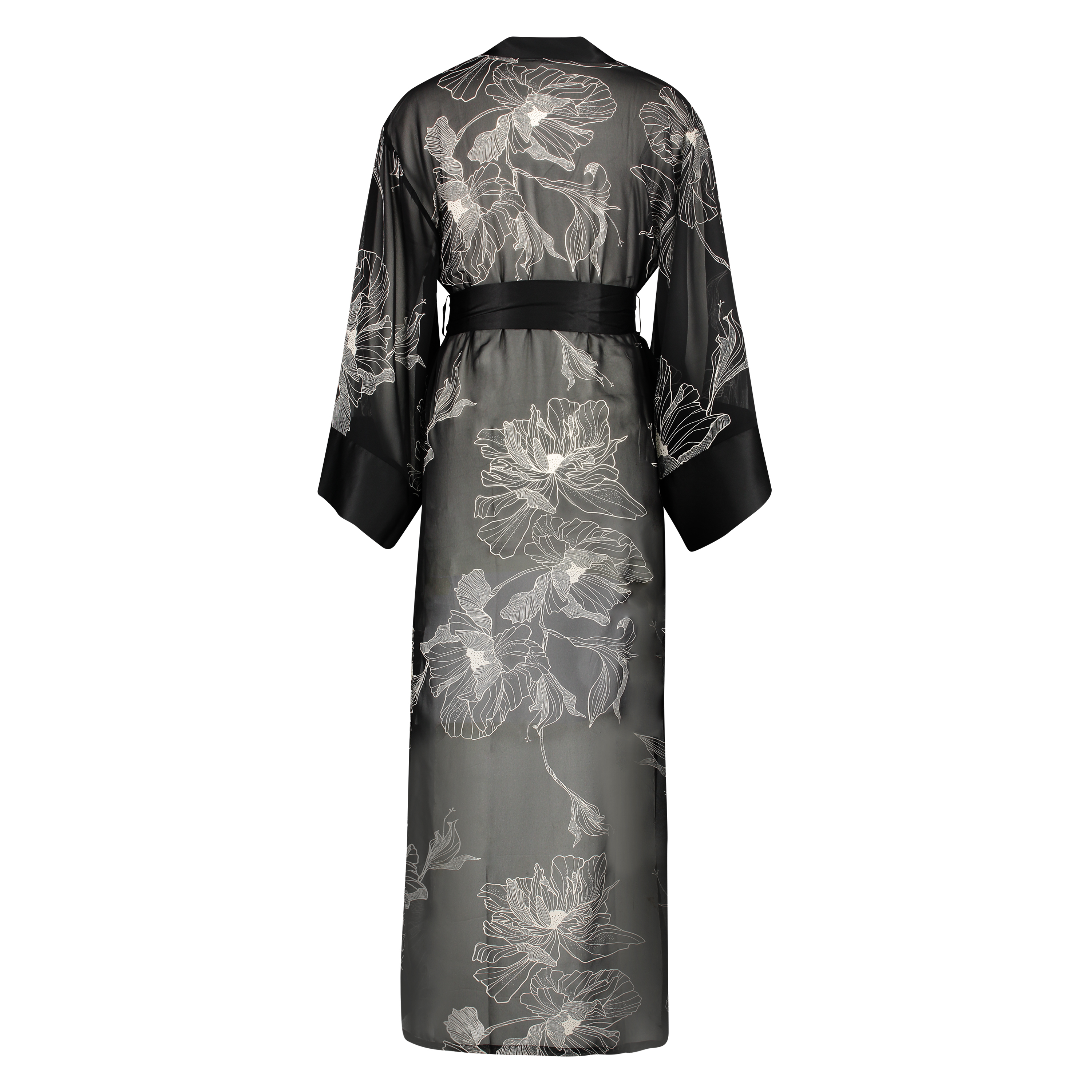 Lång chiffongkimono Lotus, Svart, main