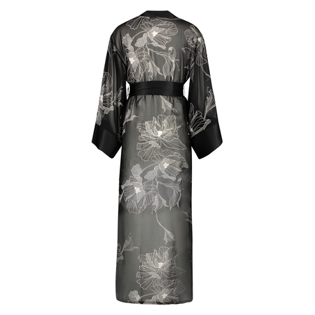 Lång chiffongkimono Lotus, Svart