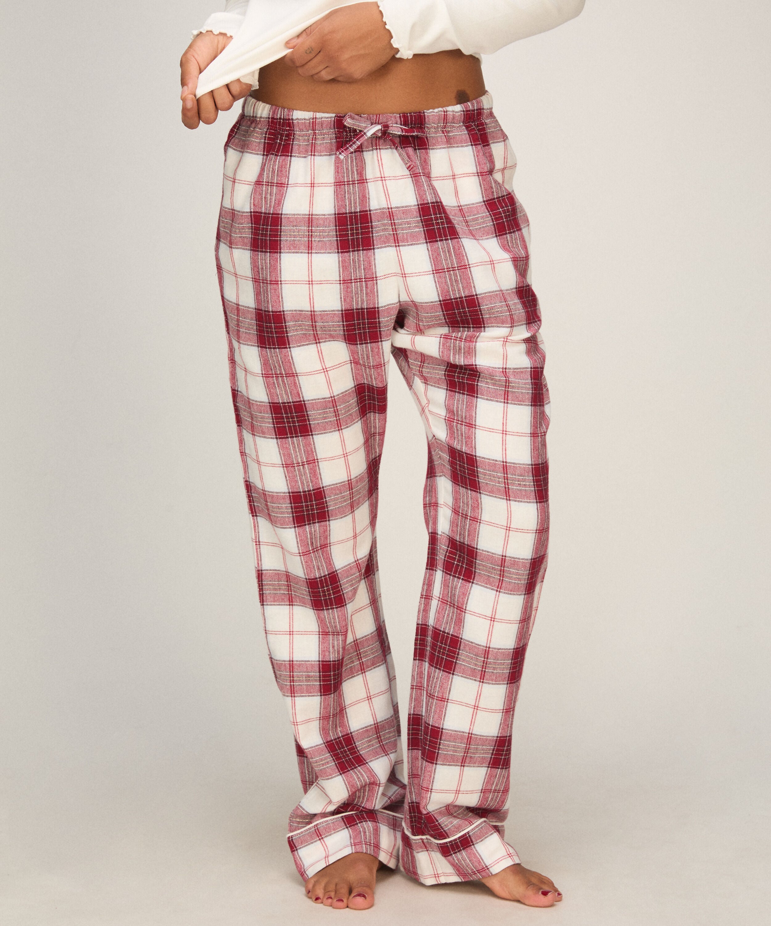 Pyjamasbyxor i flanell i mindre storlek, Vit