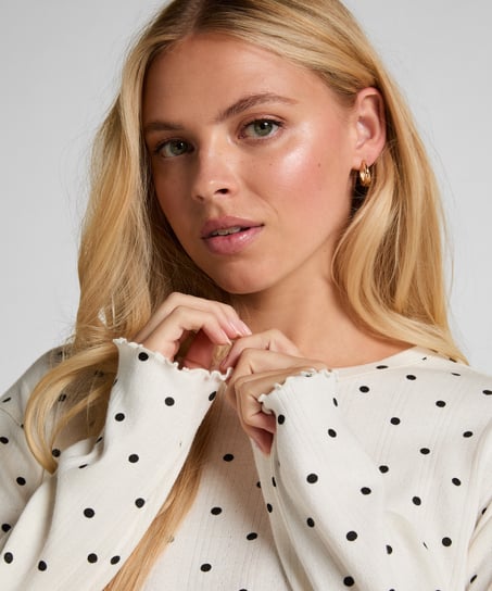 Pyjama Top Loose Pointelle, Vit