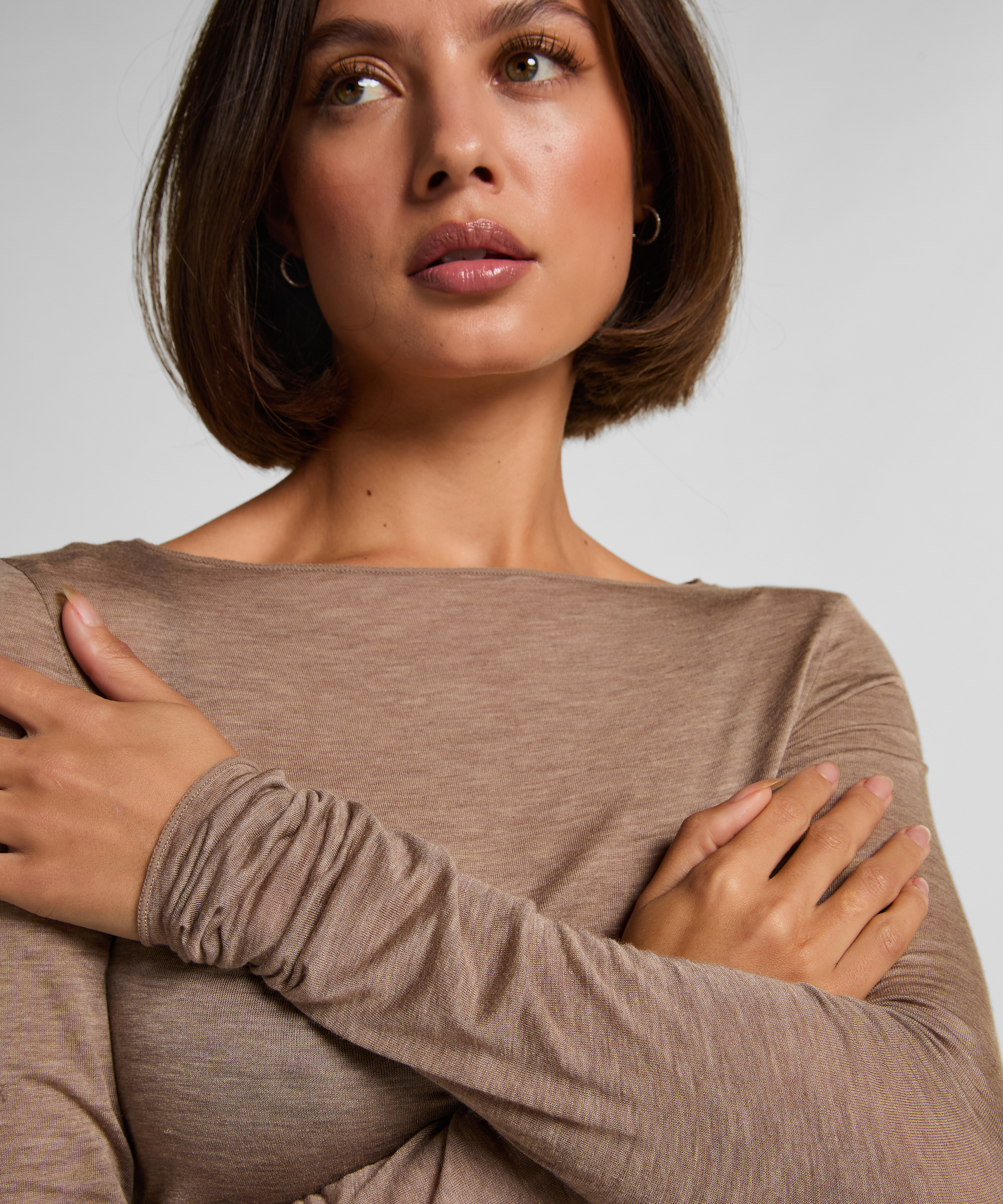 super soft cashmereblandad-topp med b&aring;thals, Brun, main