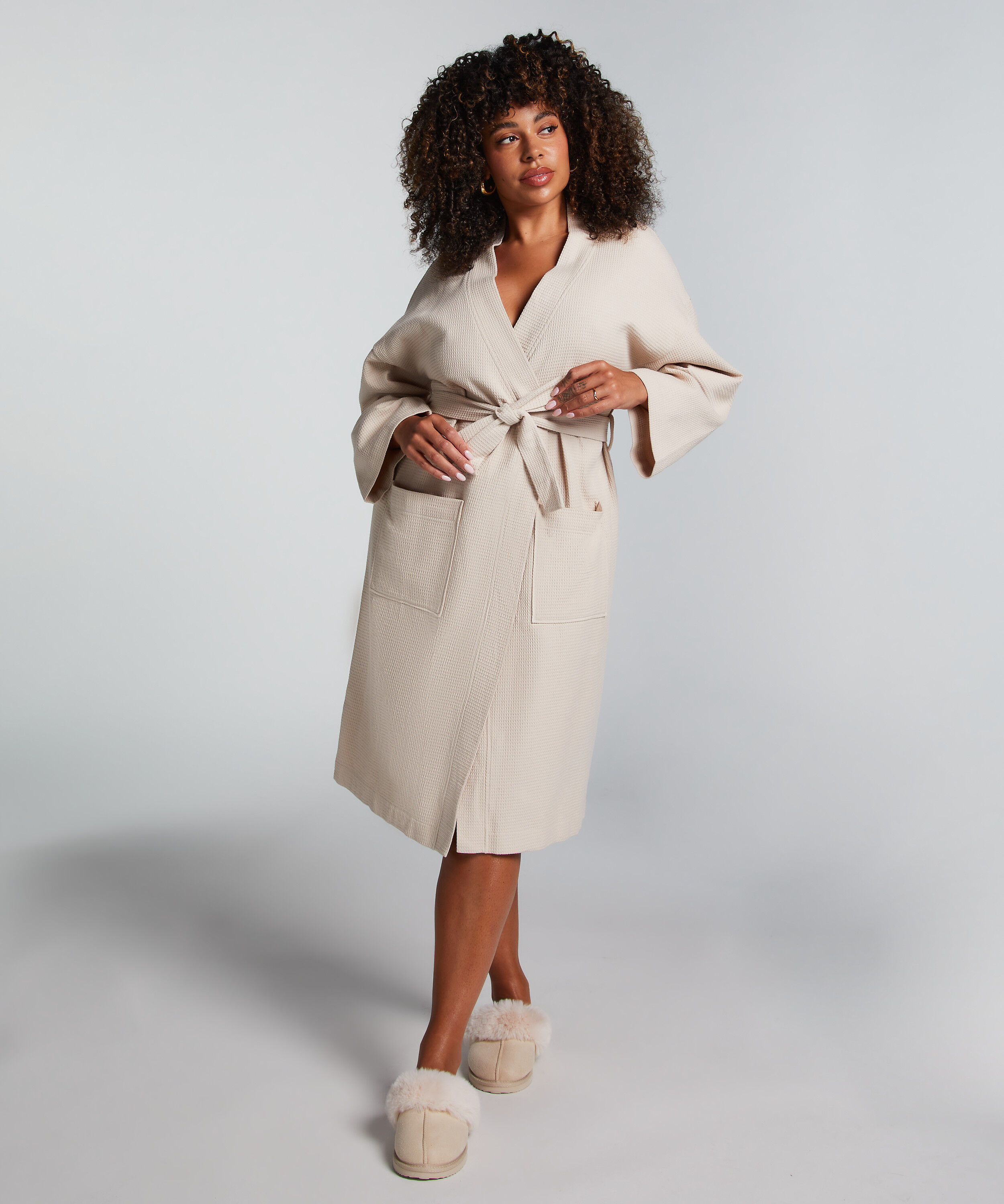 Morgonrock Waffle, Beige