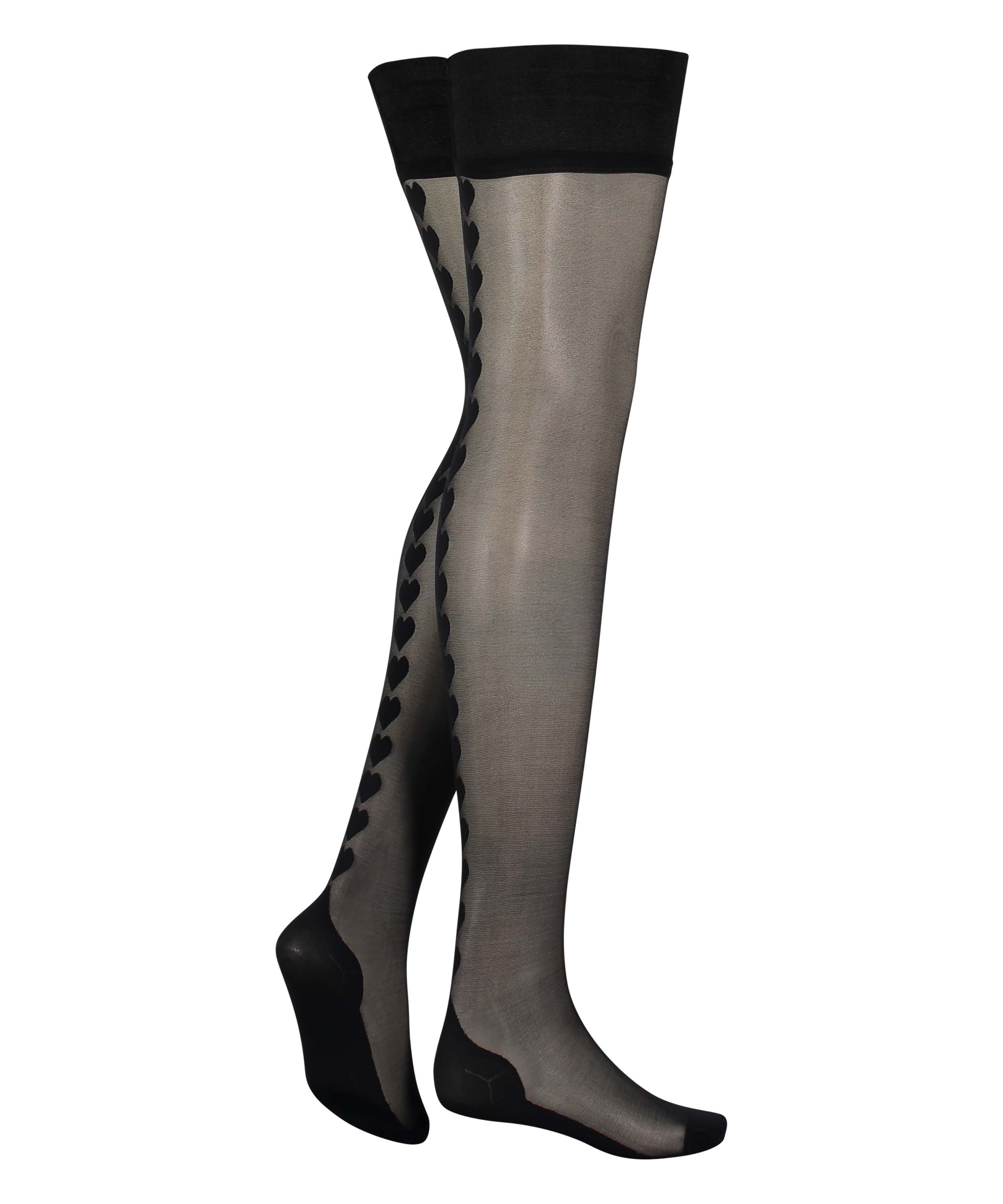 15 Denier Stay-ups Heart, Svart, main