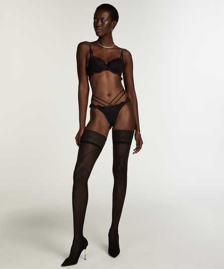 Knästrumpor med blomdetaljer Nyakim, Svart