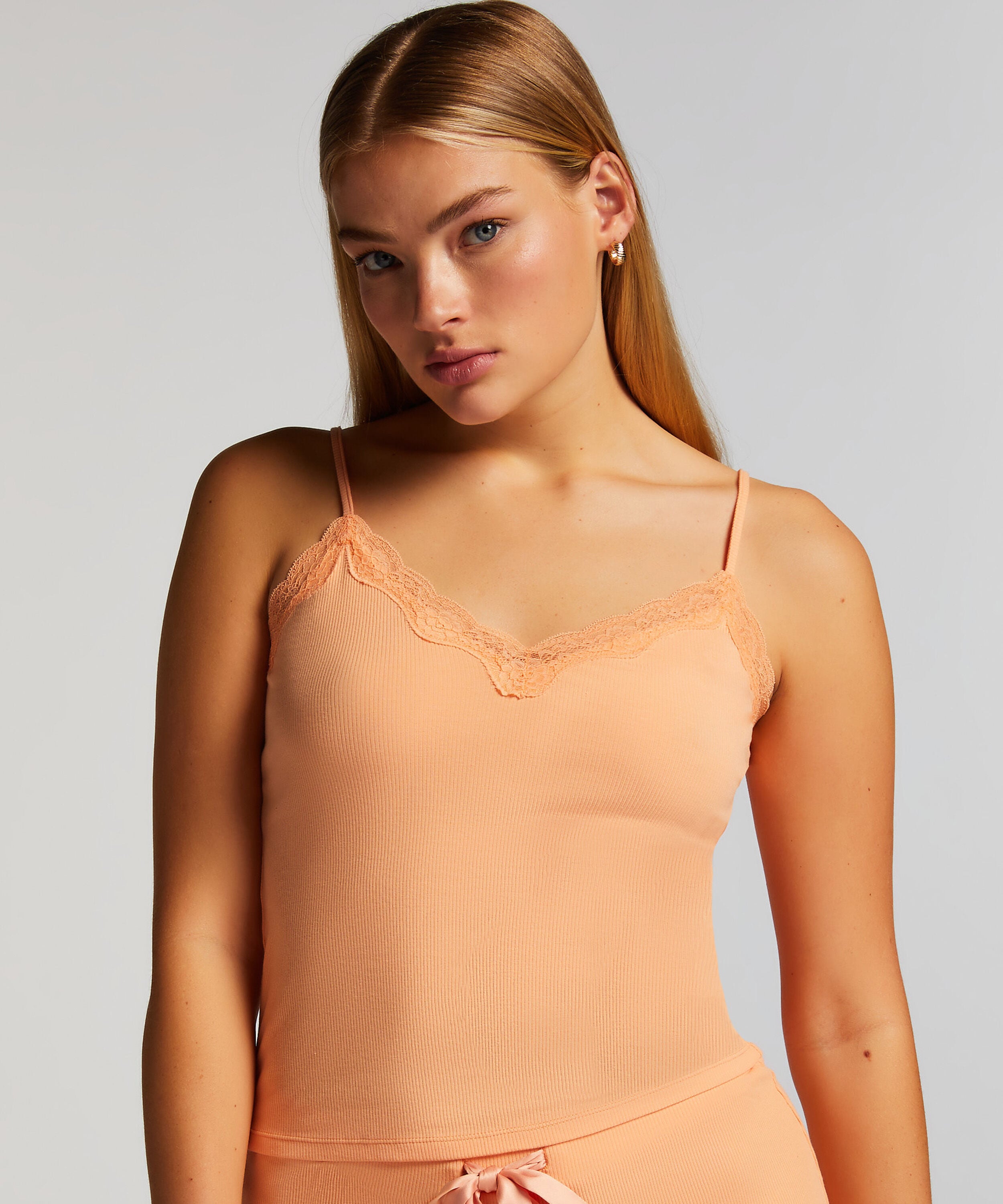 Linne Cami Rib Lace, Rosa