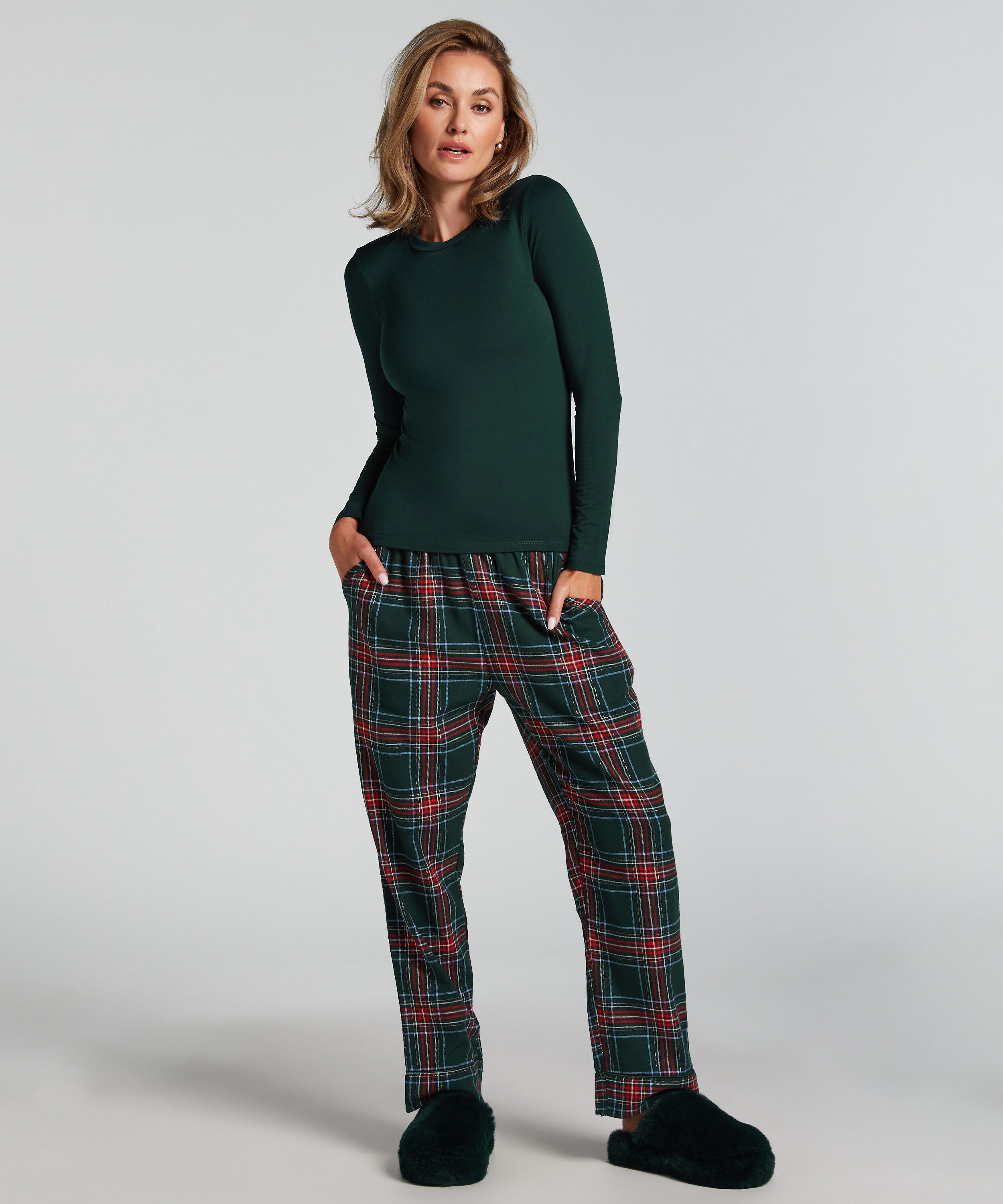 Pyjamasbyxori flanell, Grön