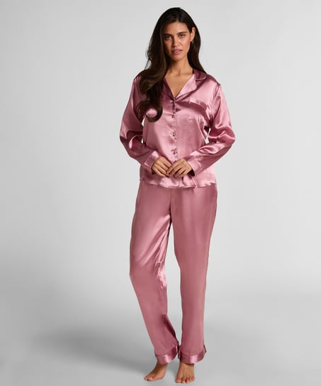 Pyjamasset i glansig satin, Rosa
