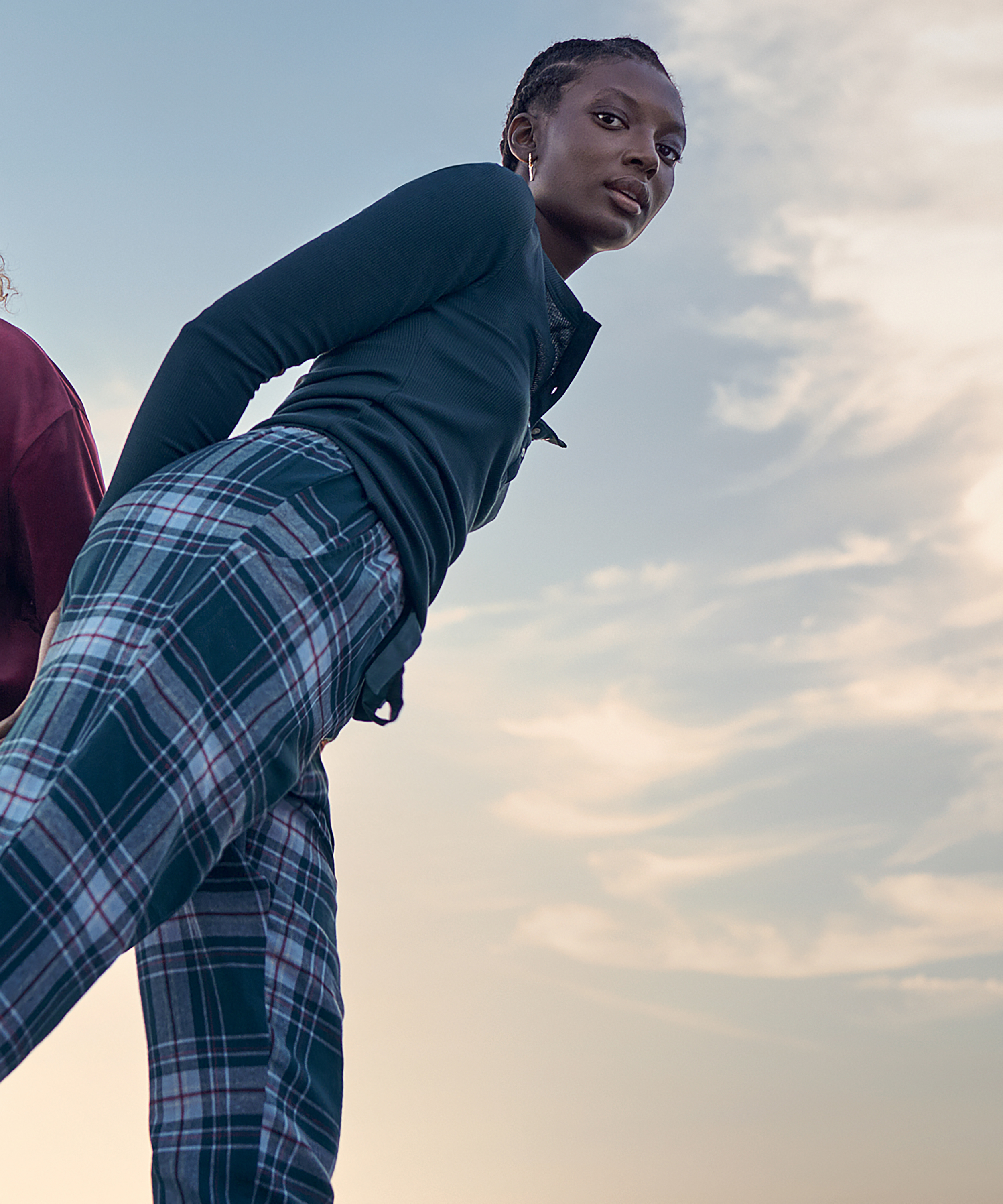 Rutiga pyjamasbyxor twill, bl&aring;, main