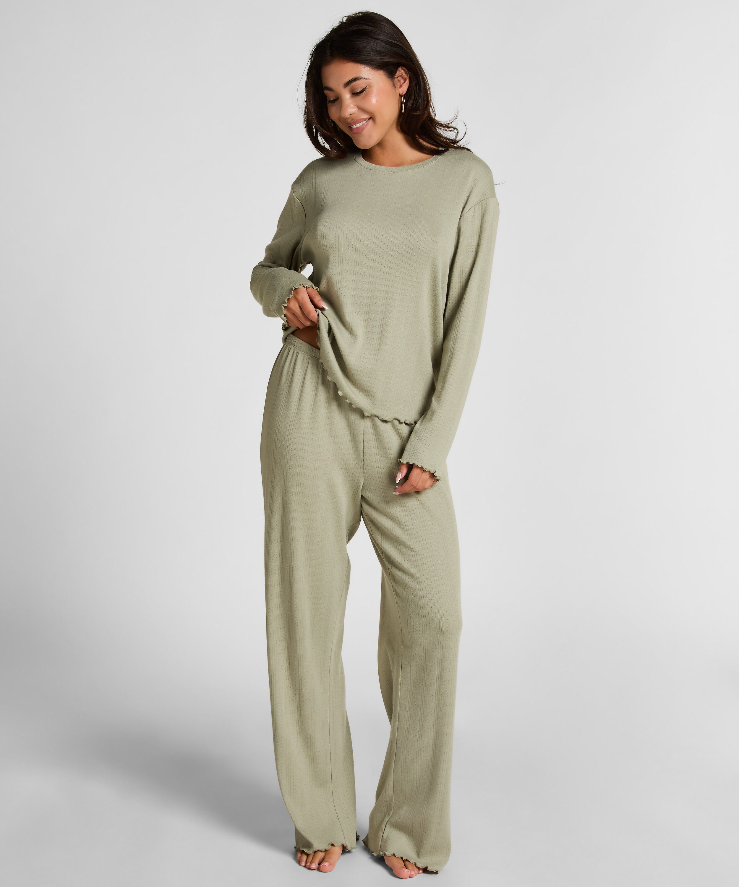 Pyjama Pant Loose Pointelle, Grön