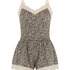 Kort pyjamasset med linne, Beige