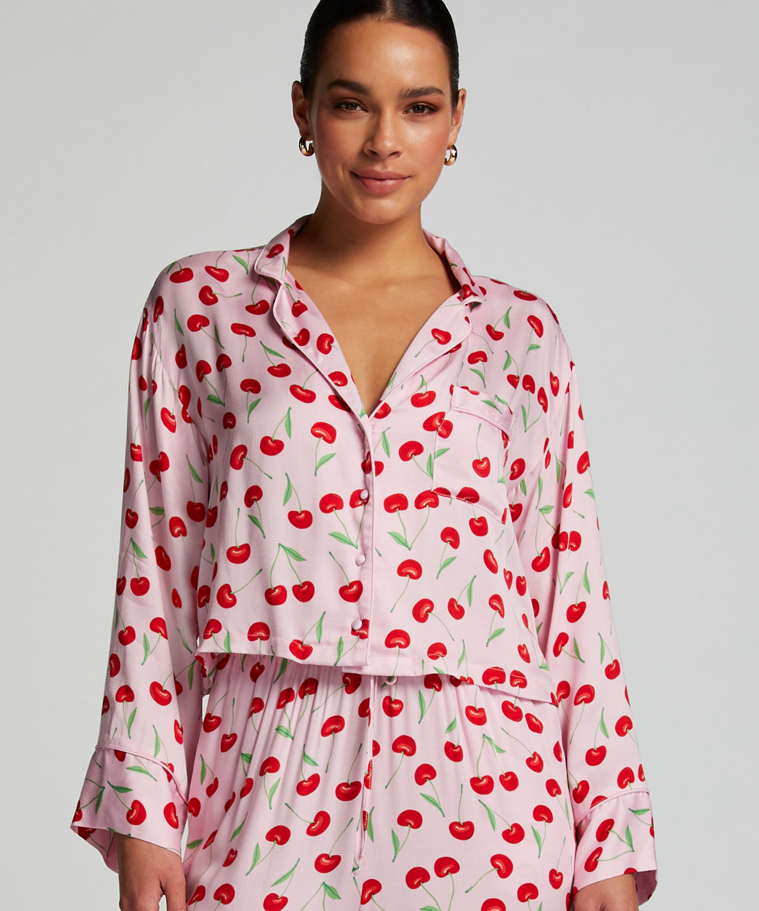 Twill långärmad pyjamastopp, Rosa