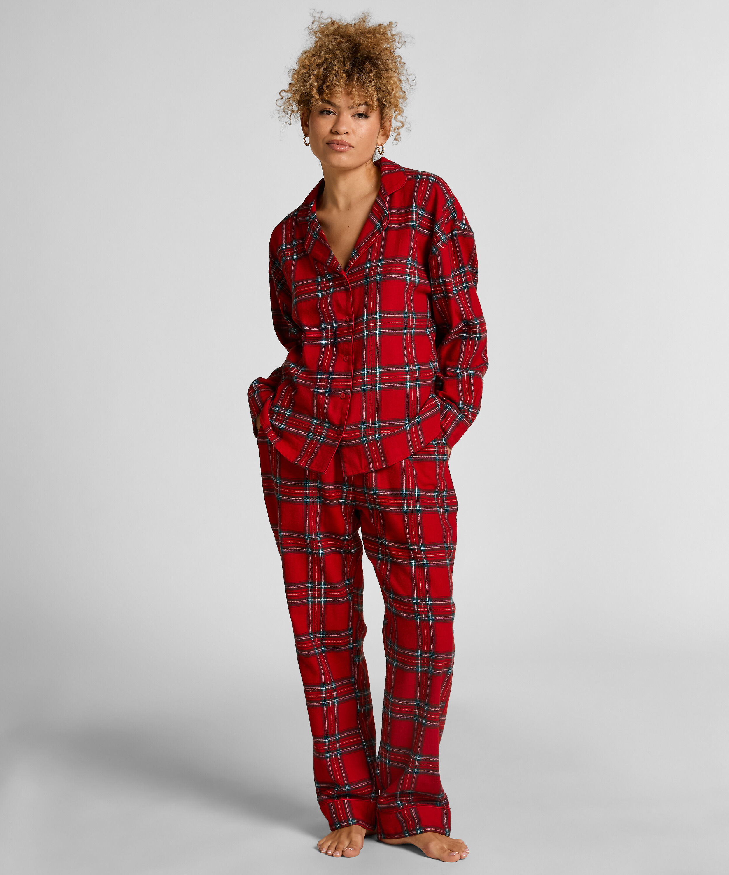 Pyjamasbyxor i flanell i mindre storlek, Röd