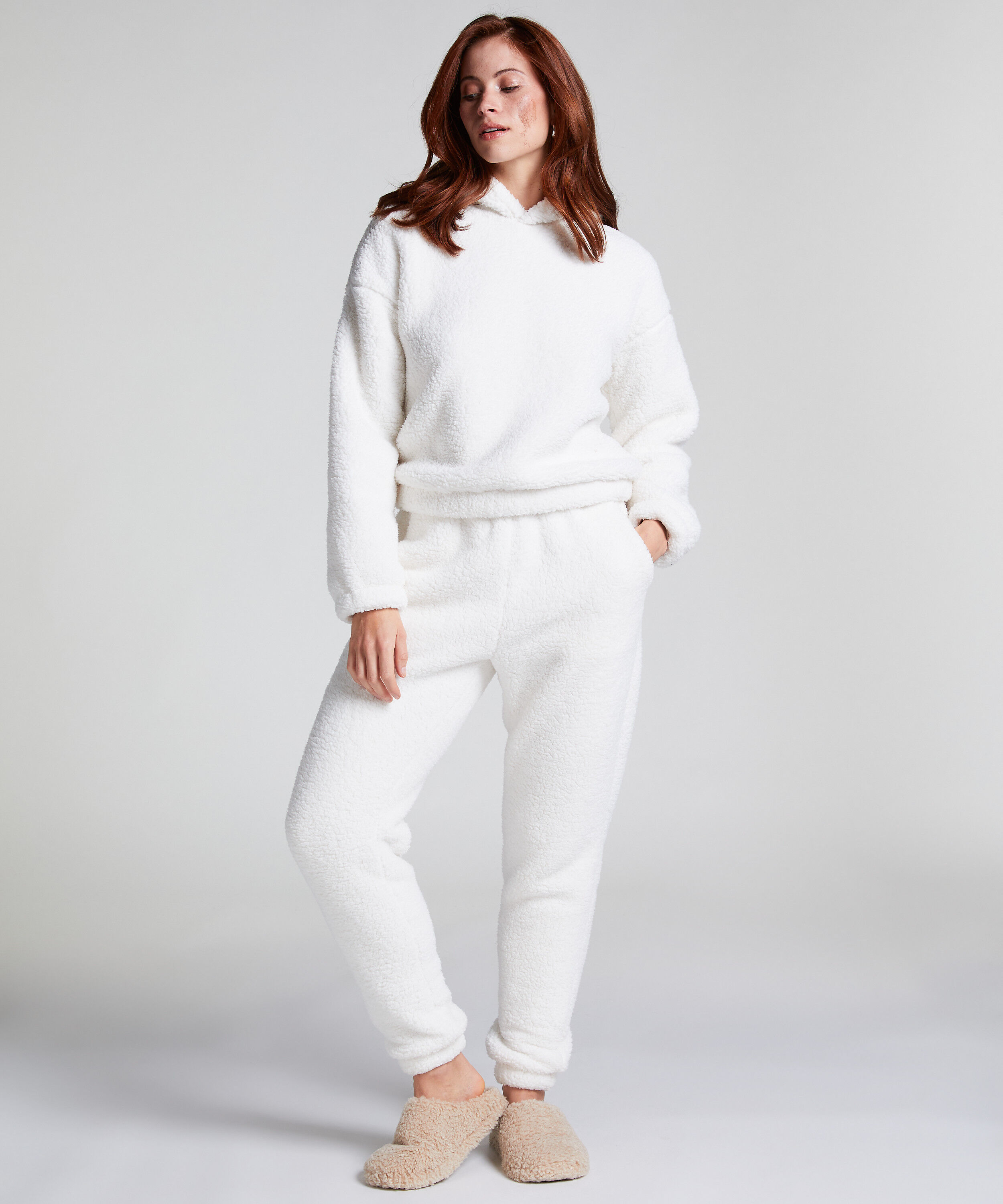 Mysiga mjukisbyxor i fleece, Vit