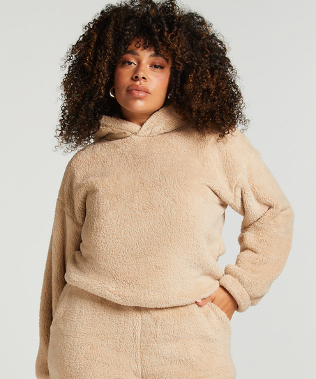 Mysig hoodie i fleece, Beige