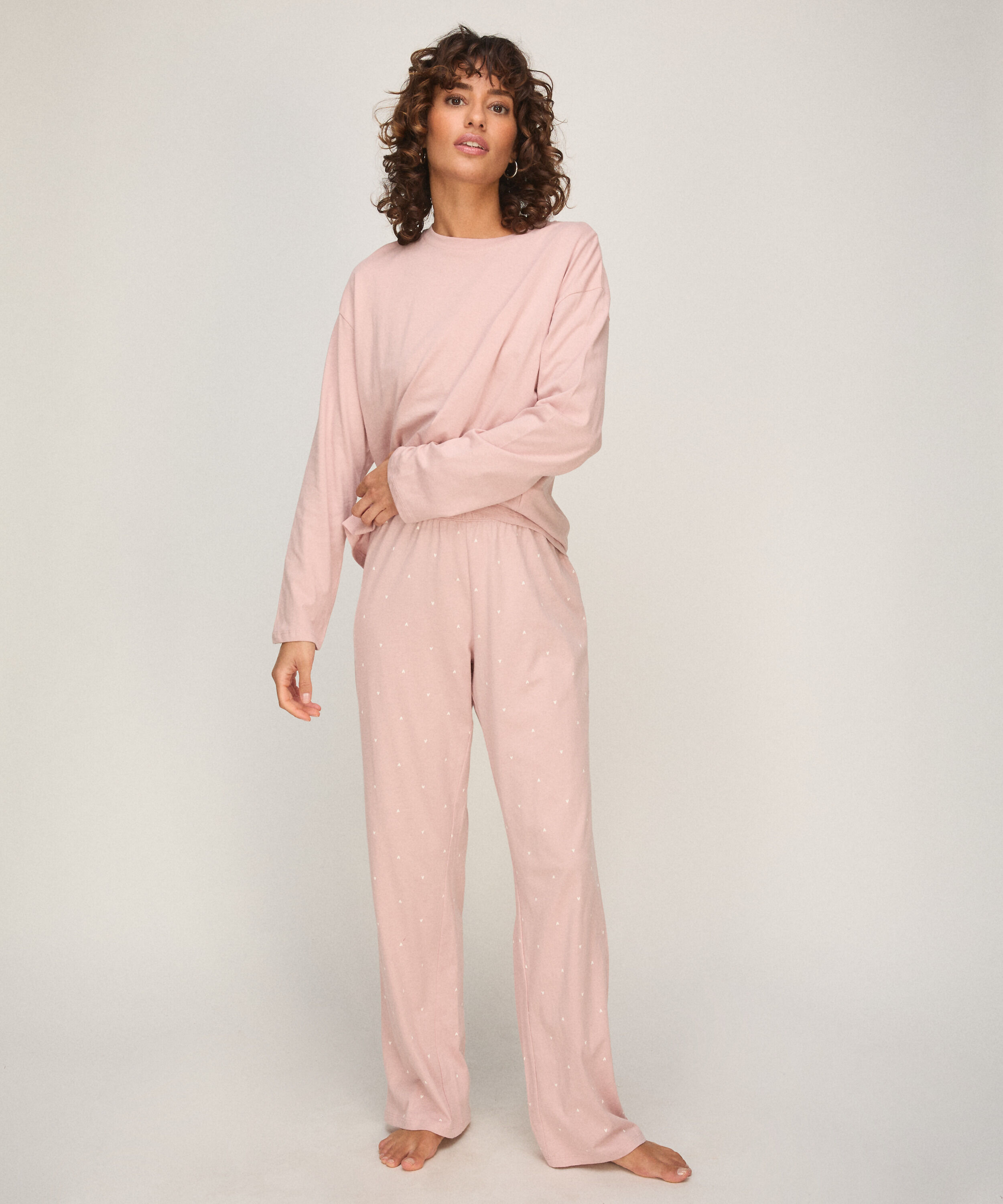 Pyjamasset i bomullsjersey, Rosa