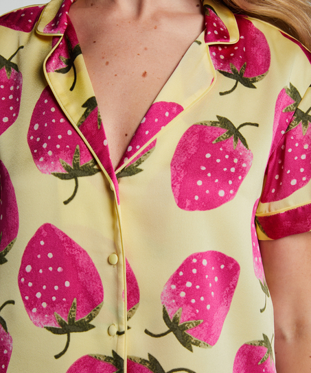 Kort&auml;rmad jacka i Satin, Gul