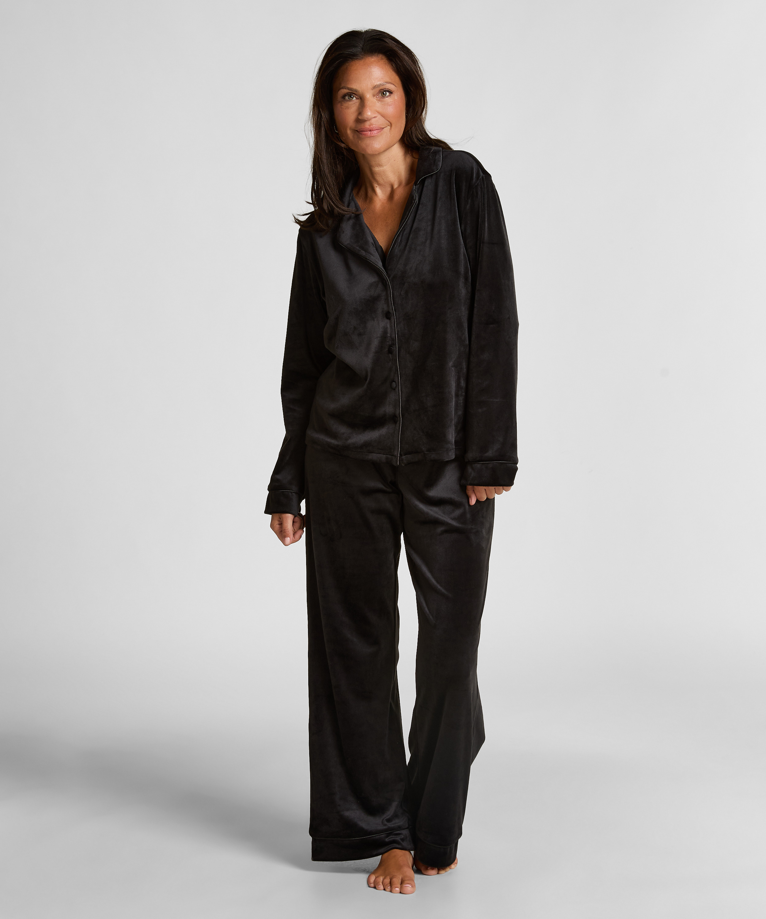 L&aring;ng&auml;rmad jacka i vellor, Svart, main