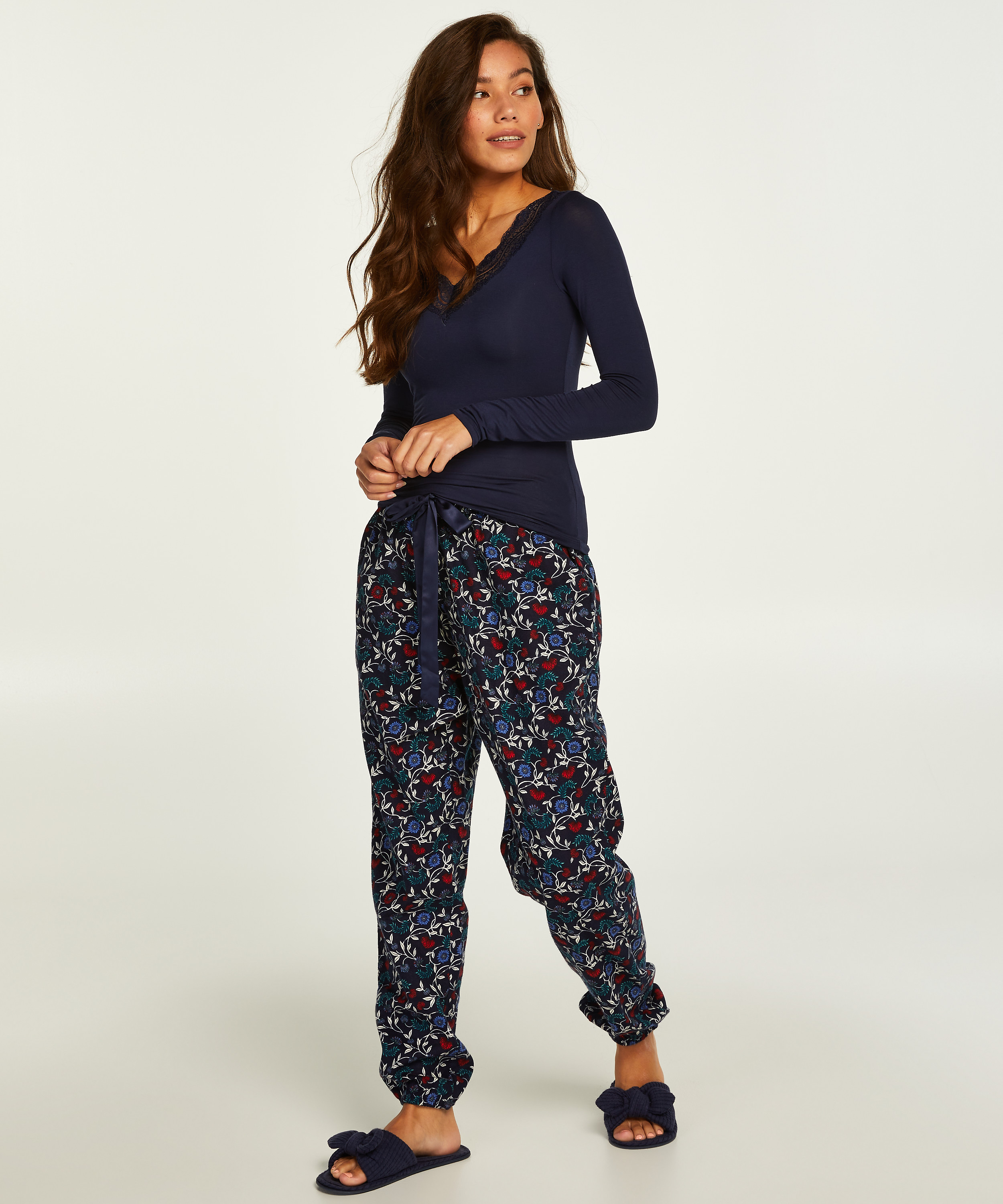 Pyjamasbyxor i flanell i mindre storlek, blå, main