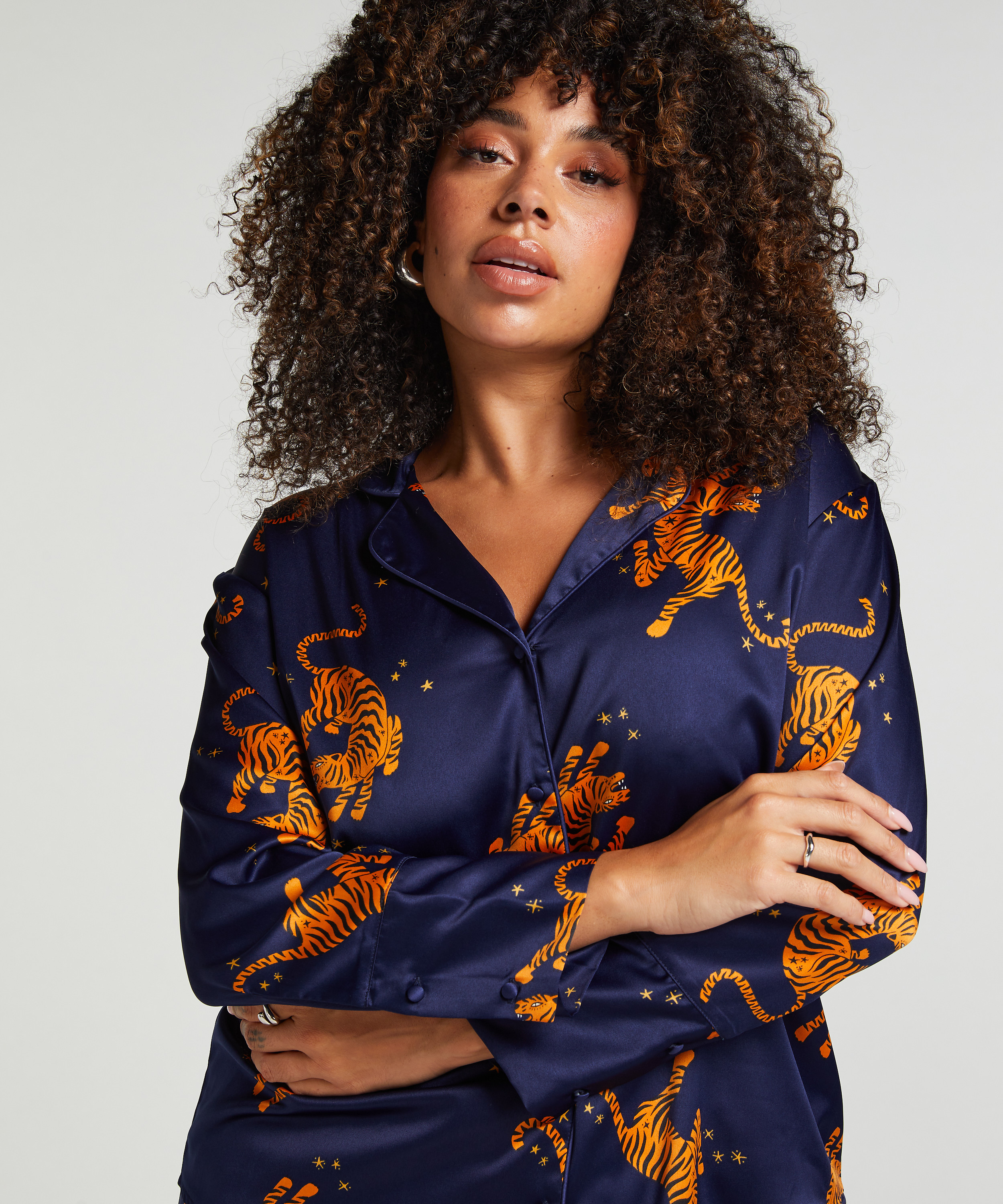 Långärmad jacka i satin, Blå, main