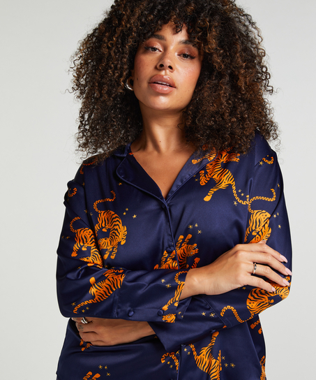 Långärmad jacka i satin, Blå