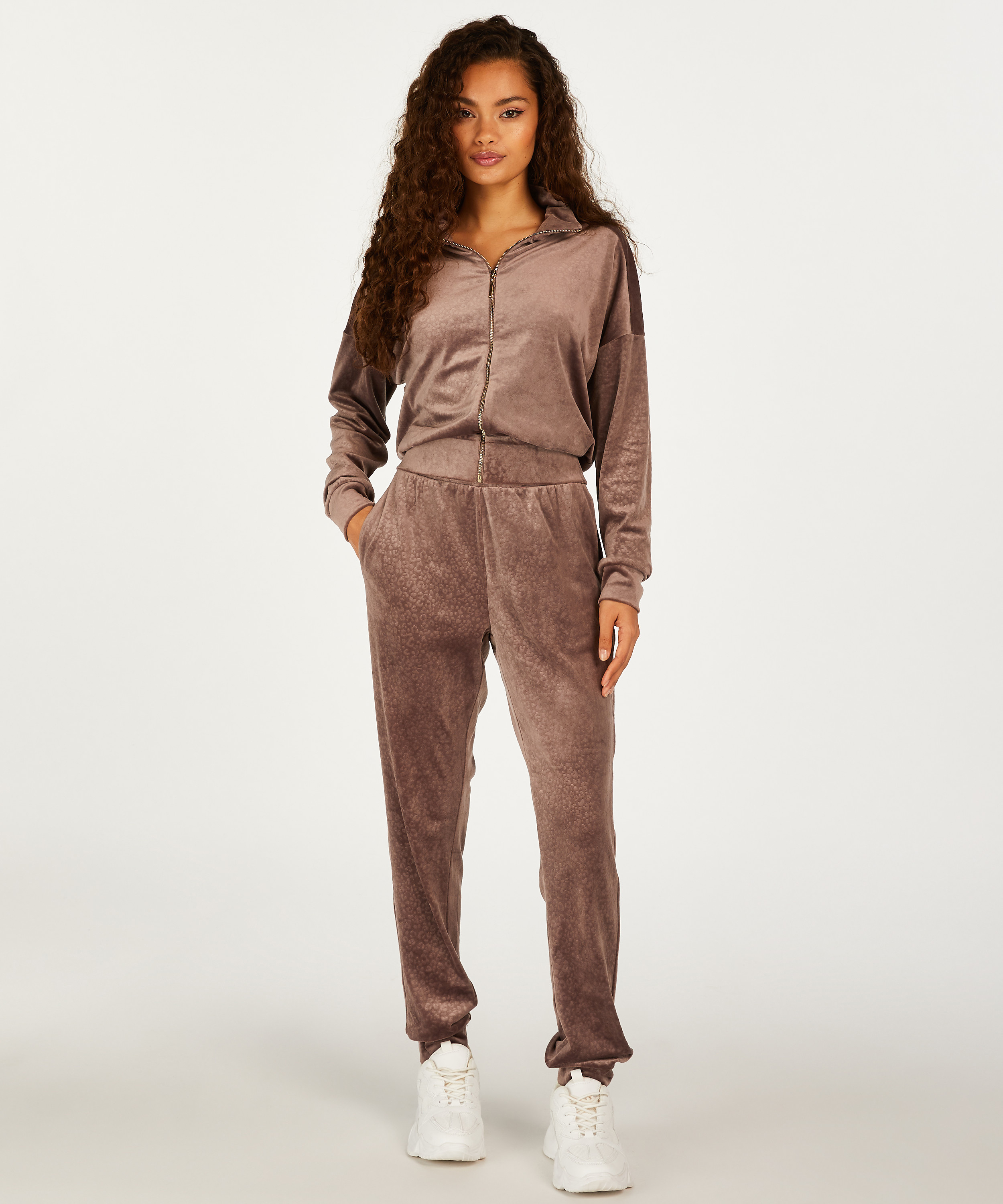 Joggingbyxor Velour, Brun, main