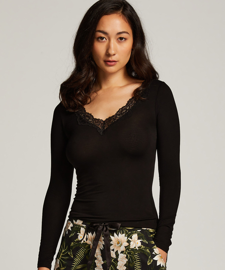 Jersey l&aring;ng&auml;rmad pyjamastopp, Svart