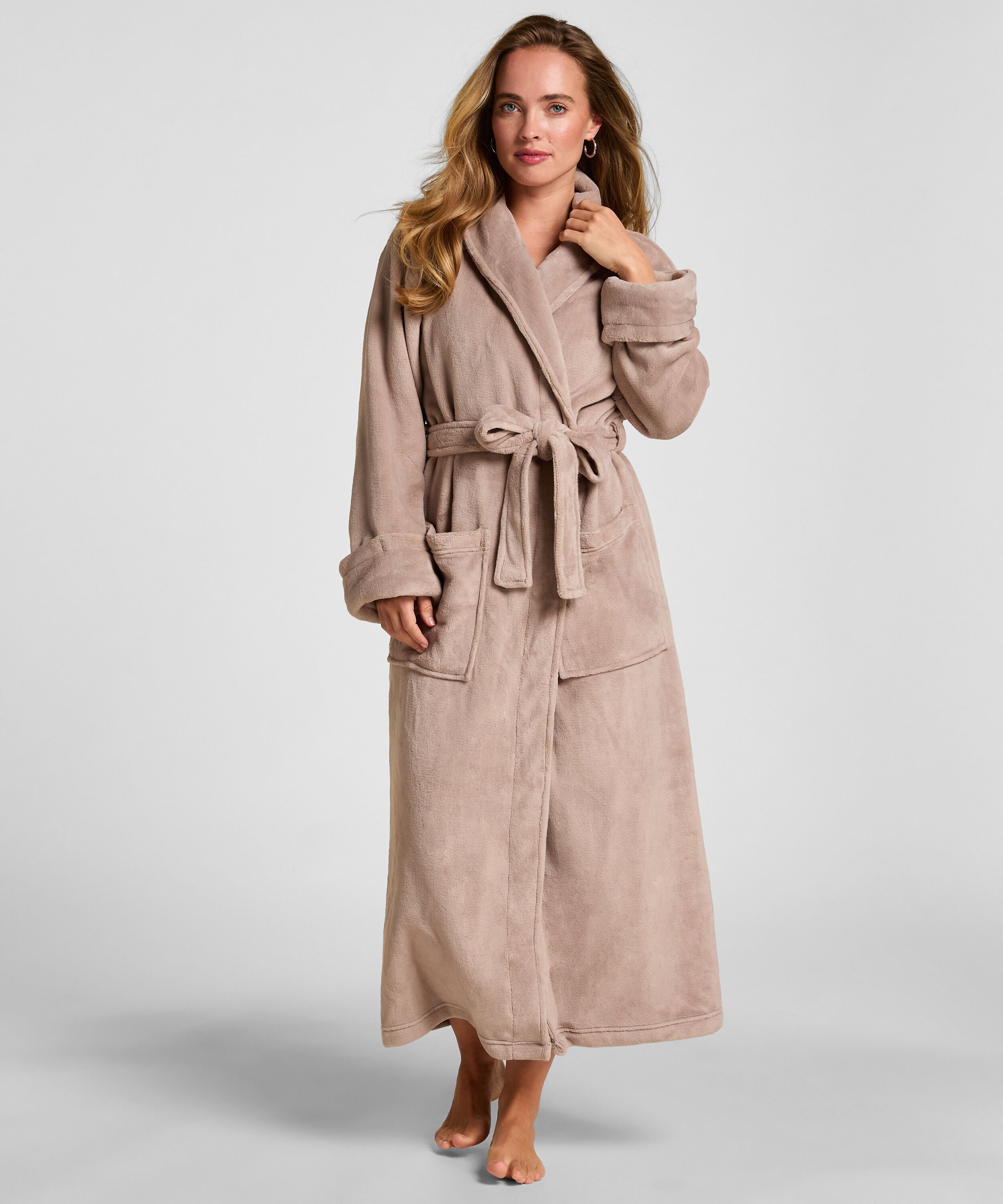 Mjuk badrock i fleece, Beige
