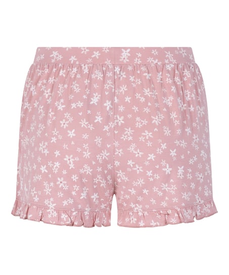 Jersy-shorts med volanger, Rosa