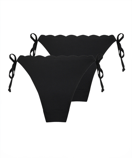 2-pack Cheeky Tanga Bikiniunderdel Scallop, Svart