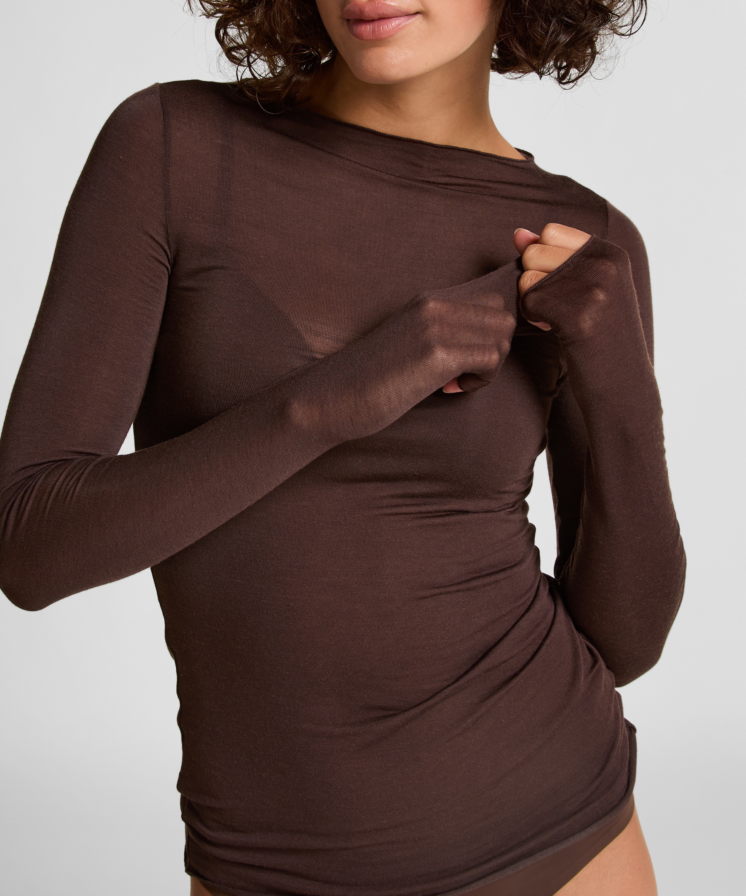 super soft cashmereblandad-topp med båthals, Brun, main