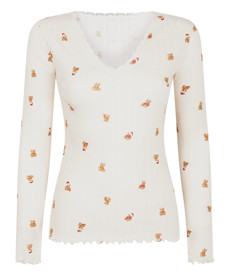 L&aring;ng&auml;rmad pyjamastopp Pointelle, Vit