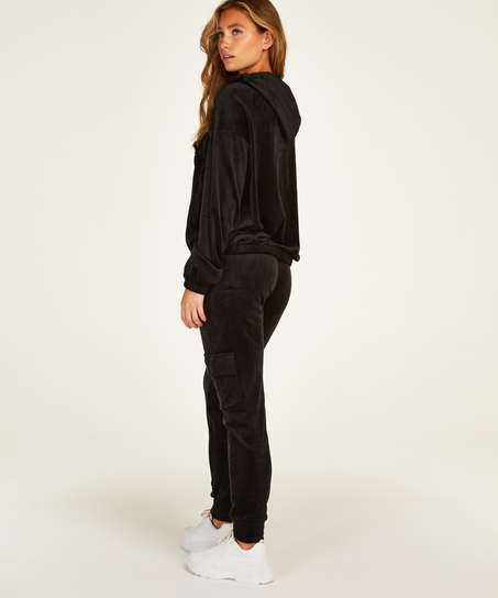 Hoodiejacka i velour, Svart