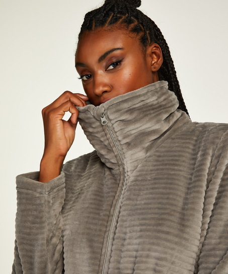 Badrock i fleece med dragkedja, Grå