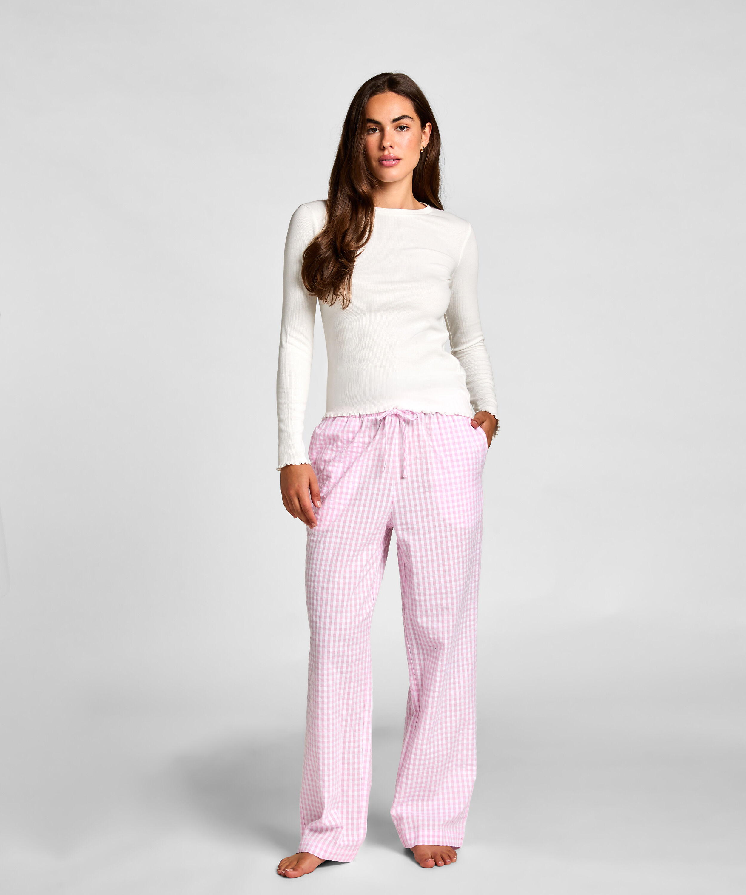 Långärmad pyjamastopp, Vit