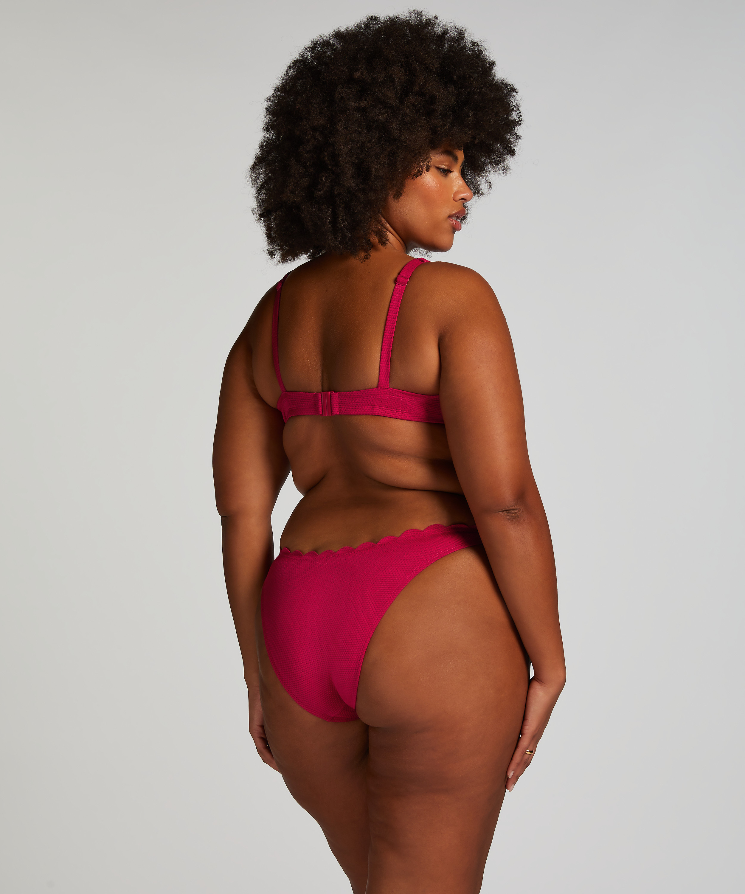 Högt Skuren Bikiniunderdel Scallop, Rosa, main