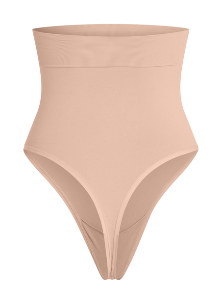 Sömlös förbättrande stringtrosa med hög midja, Beige