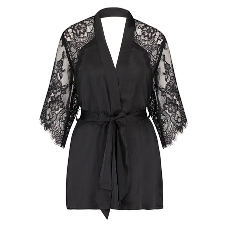 Kimono Flared Satin Lace, Svart