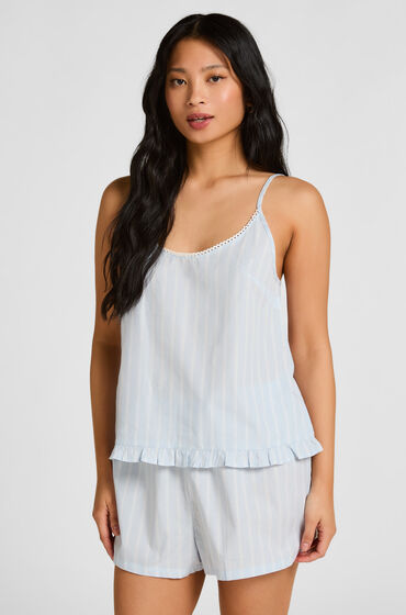 Hunkemöller Randig Pyjamas-Skjorta i Bomull med Korta Ärmar Blå