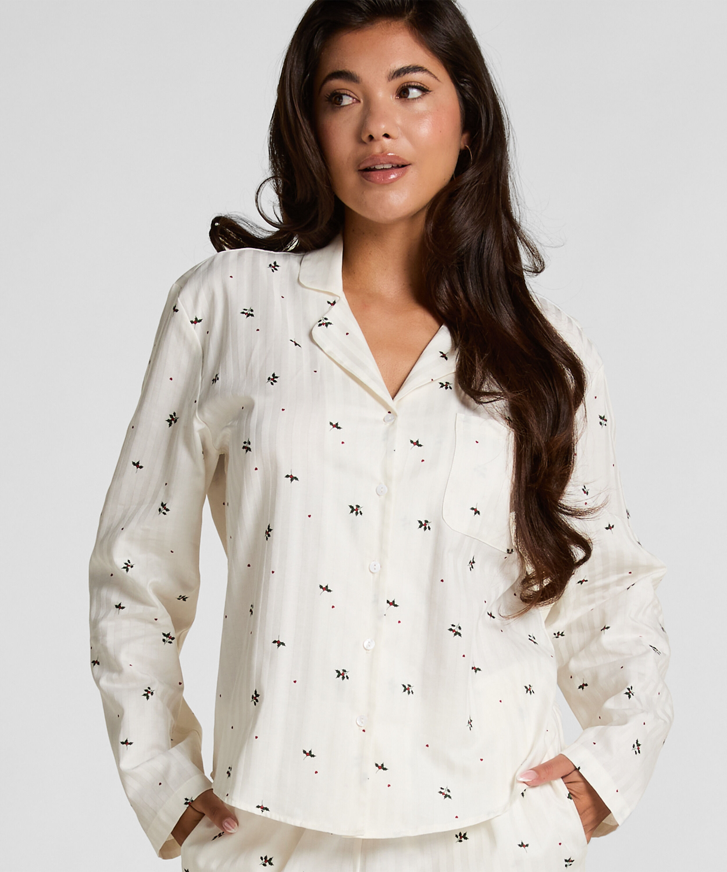 Jacquard Pyjamastopp och Långärmad, Vit