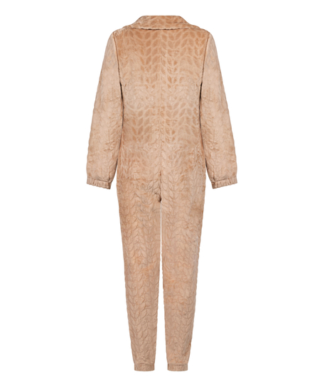 Kabelstickad onesie med dragkedja, Beige
