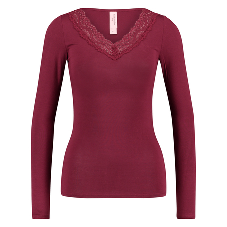 Top v-neck lace, röd