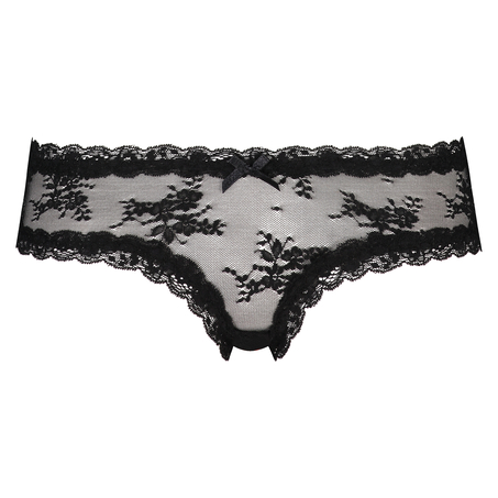 Brazilian-trosa V-shape Floral Mesh, Svart