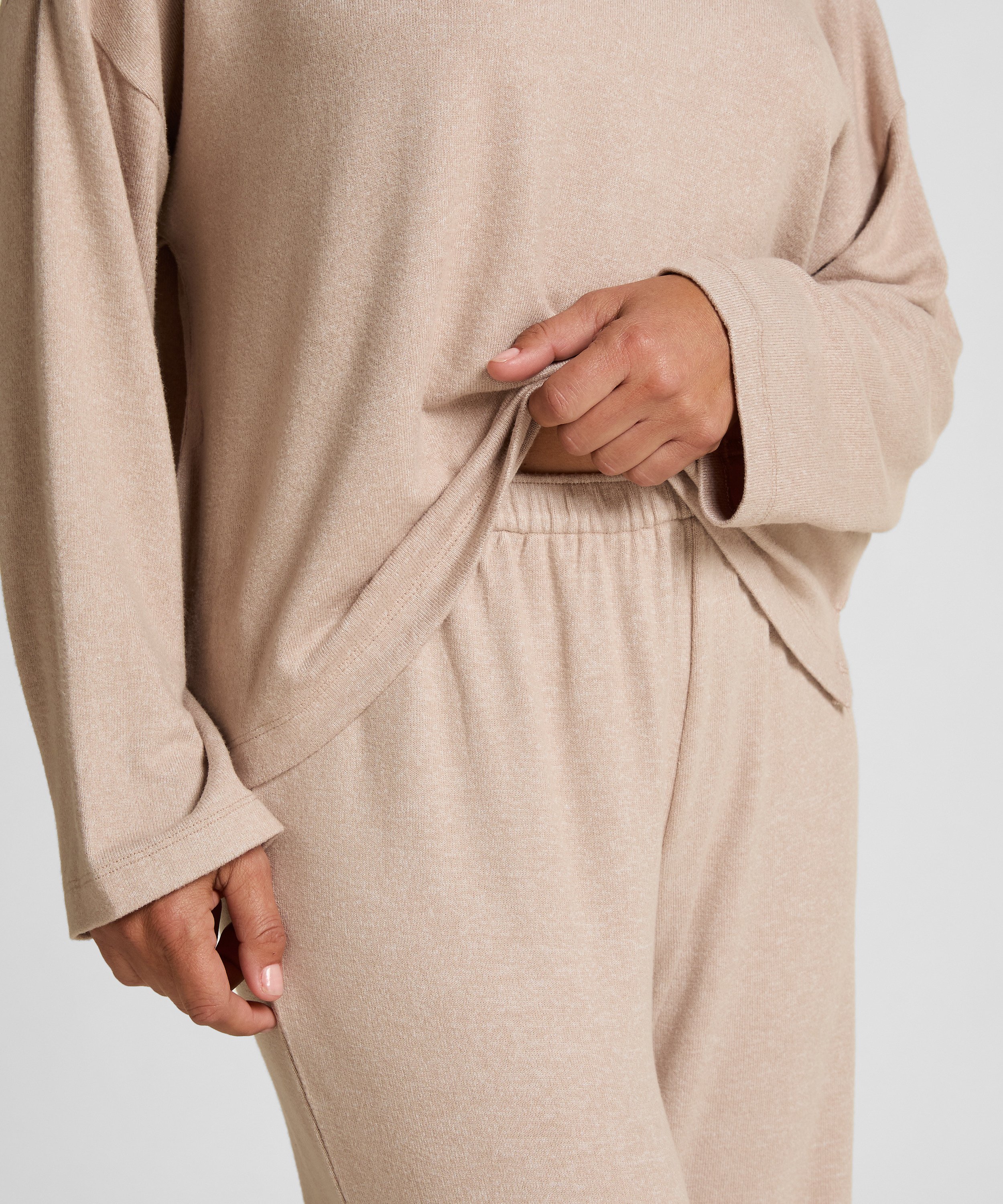 Borstade jersey-byxor, Beige, main