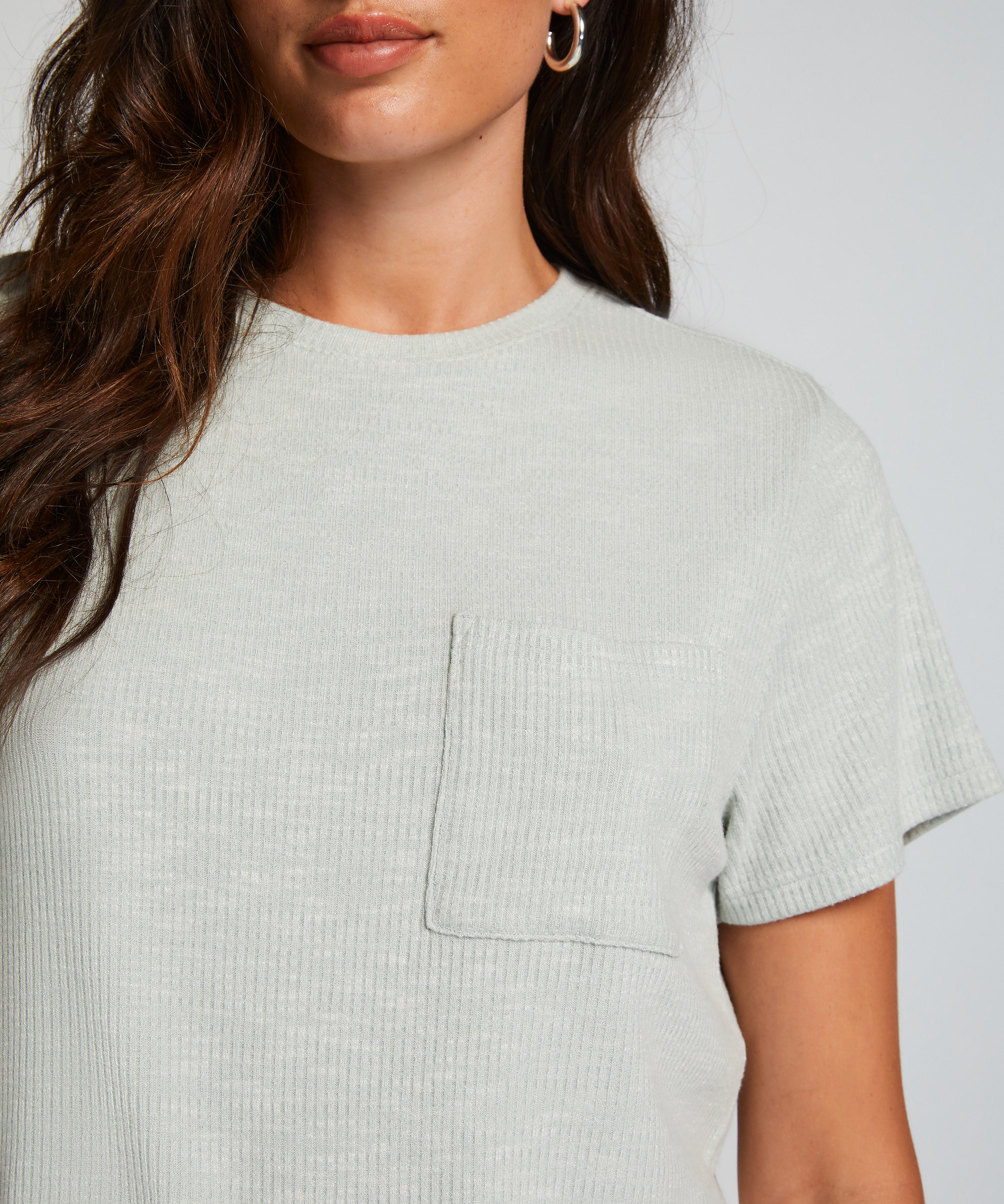 Ribbad kortärmad topp, Grön, main