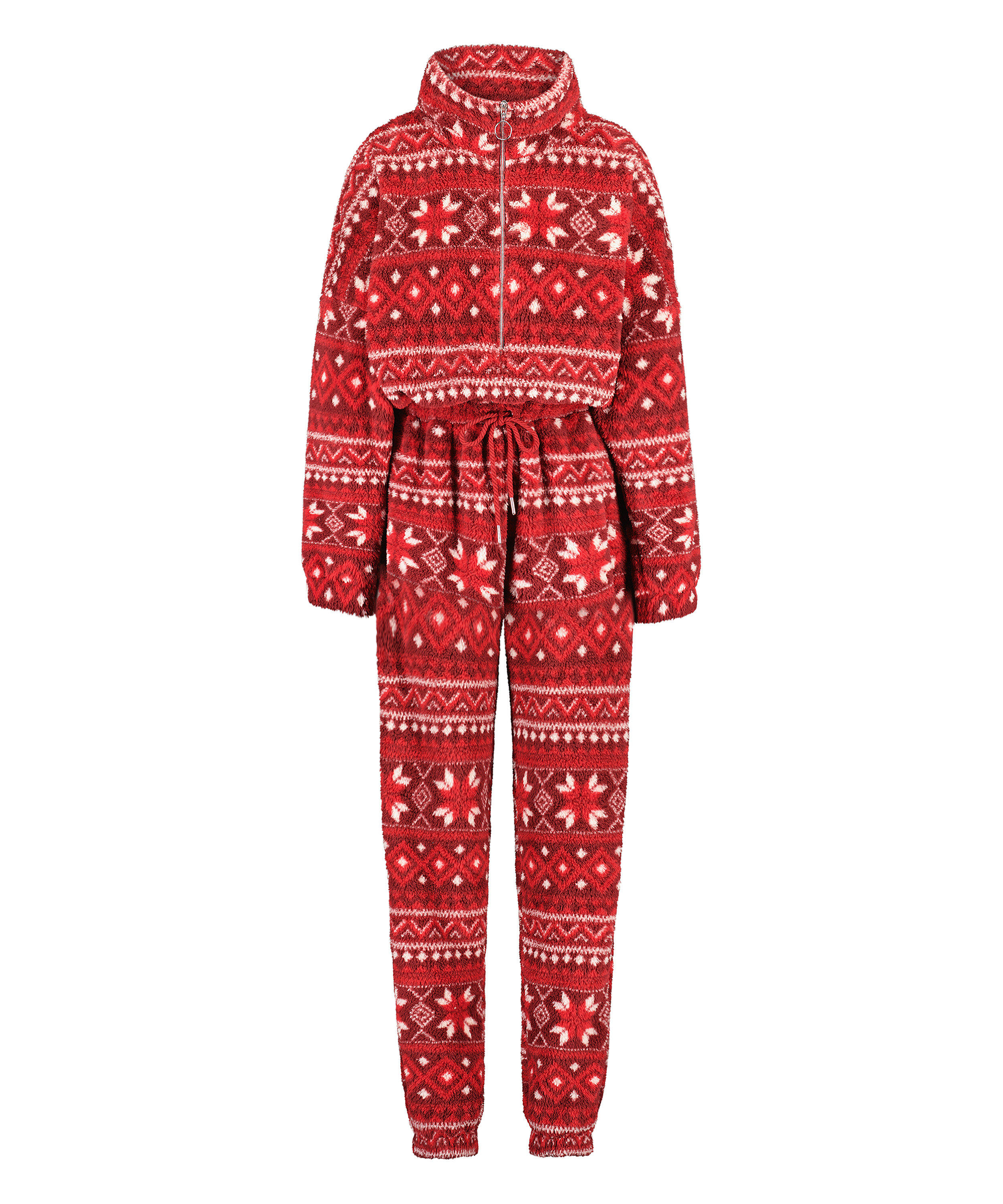 Fair Isle-onesie i flanell och fleece, r&ouml;d, main